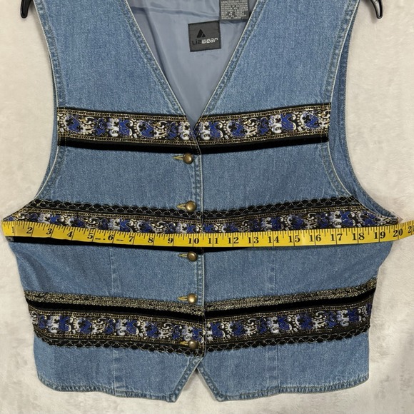 Vintage Lizwear Embroidered Denim Vest Size L Western Grunge‎ Boho 90s Waistcost - Picture 11 of 13